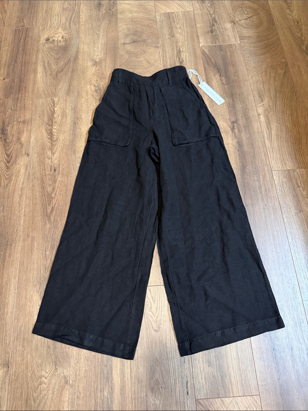 NWT Young Fabulous & Broke Black Wide-Leg Linen Blend Pants with Patch Pockets